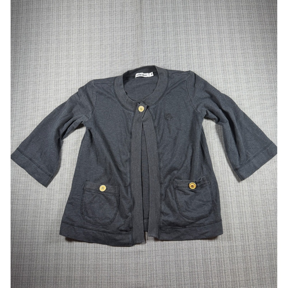 Saint Grace Cardigan Sweater Womens Small Gray Cotton Tight Knit Open Front